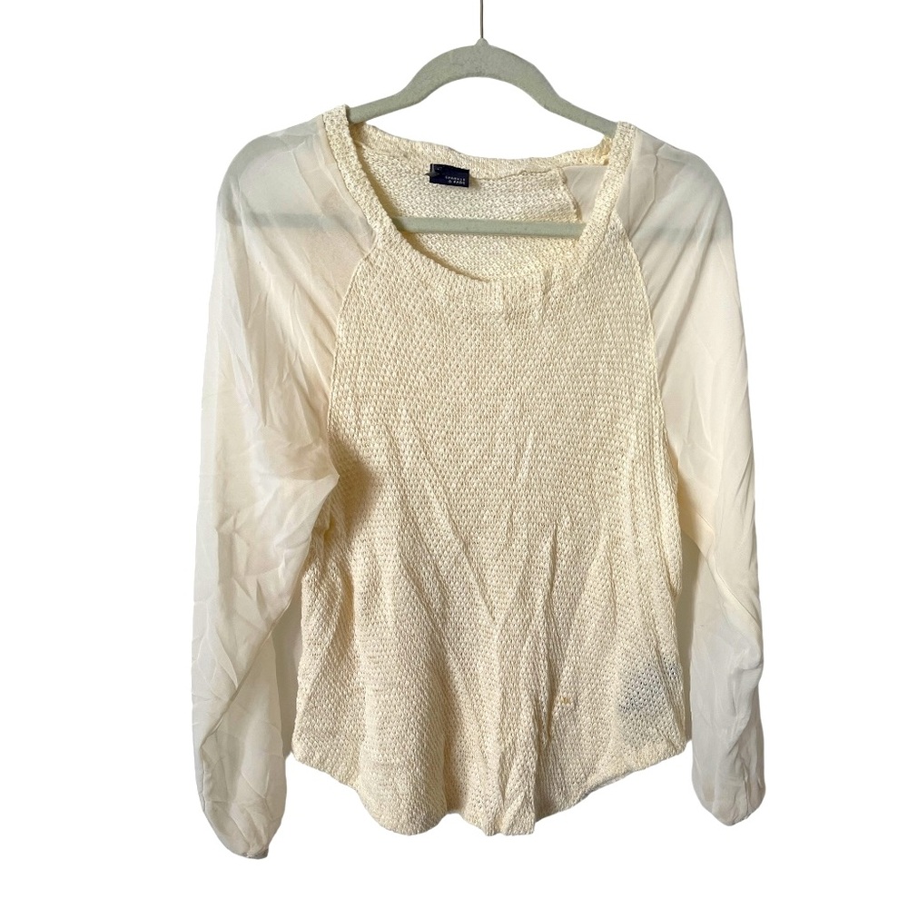 Sparkle & Fade Cream Crewneck Sweater with Sheer Sleeves L‎